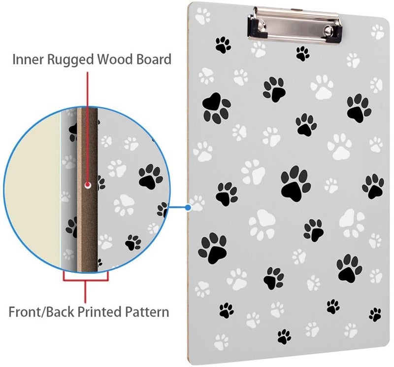 Britimes Clipboard Decorative Office School Hardboard Wood Nursing Clip Board and Pad for Standard A4 Letter Size Pets Dog Paw Grey 12.6" X 8.9" - Image 4